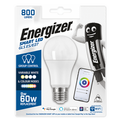 Energizer 9W - 60W SMART LED GLS ES/E27 Bulb (Alexa/Hey Google/Siri Compatible) - S17162 - Energizer - Trade Counter Direct