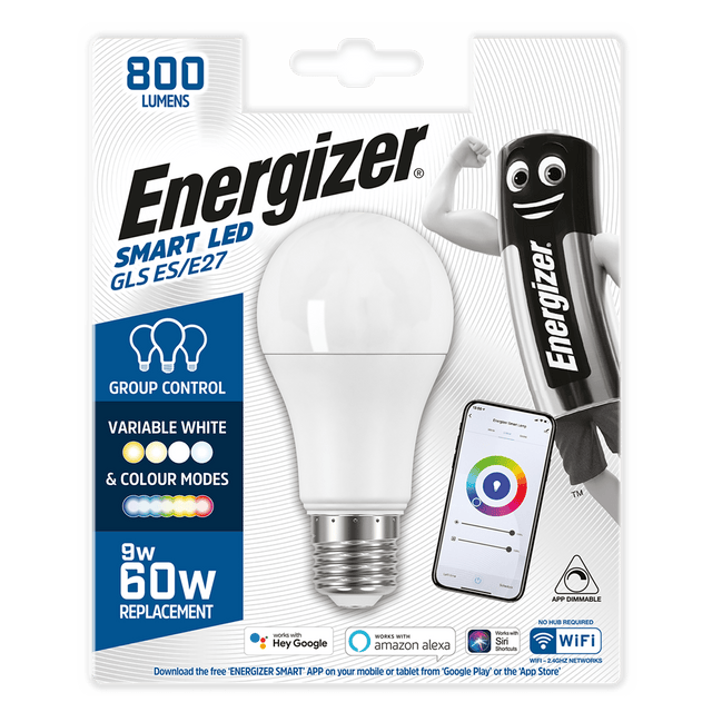 Energizer 9W - 60W SMART LED GLS ES/E27 Bulb (Alexa/Hey Google/Siri Compatible) - S17162 - Energizer - Trade Counter Direct