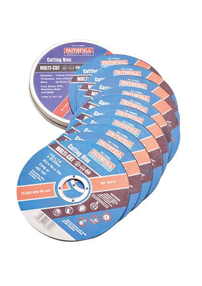 Faithfull - 115mm (4 1/2") Multi - Cut Discs (Tin of 10) - XMS23MULTCUT - XMS23MULTCUT - Faithfull - Trade Counter Direct