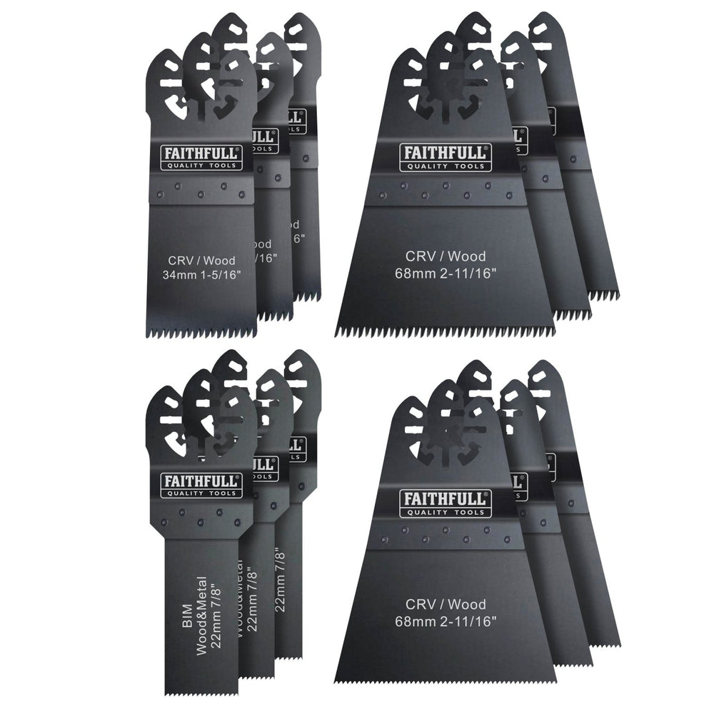 Faithfull 12 Piece Multi - Tool Blade Set - With Shim Adaptor for Cordless Machine Use - XMS22MULTI12 - XMS22MULTI12 - Faithfull - Trade Counter Direct