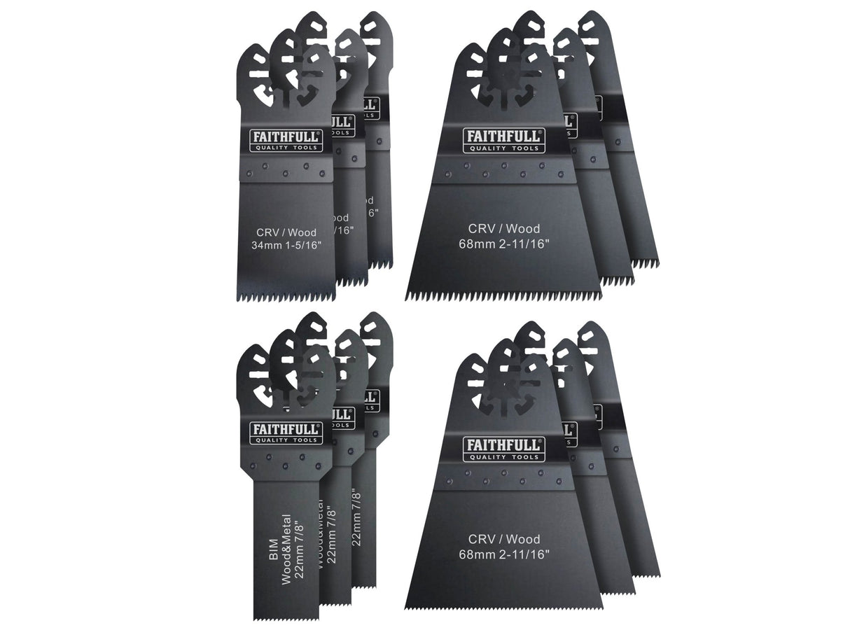 Faithfull 12 Piece Multi - Tool Blade Set - With Shim Adaptor for Cordless Machine Use - XMS22MULTI12 - XMS22MULTI12 - Faithfull - Trade Counter Direct