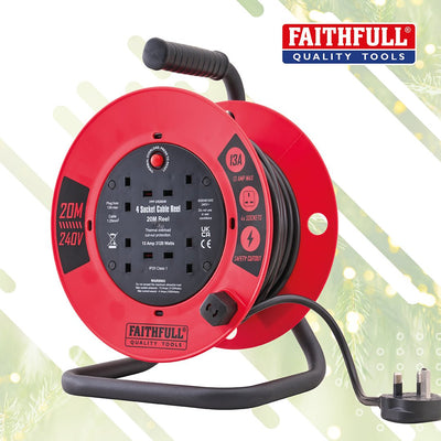 Faithfull 20m Cable Reel - XMS26CR20M - Faithfull - Trade Counter Direct