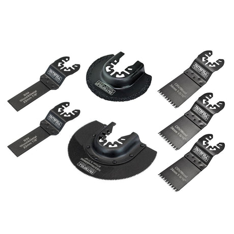 Faithfull 7 Piece Multi - Tool Blade Set - With Shim Adaptor for Cordless Machine Use - XMS22MULTI7 - XMS22MULTI7 - Faithfull - Trade Counter Direct