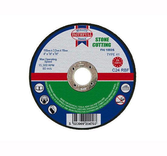 Faithfull Cut Off Disc for Stone 100 x 3.2 x 16mm - Disc Flatcut