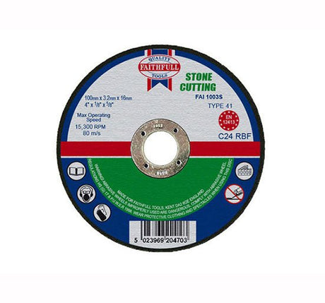 Faithfull Cut Off Disc for Stone 100 x 3.2 x 16mm - Disc Flatcut - FAI1003S - Faithfull - Trade Counter Direct