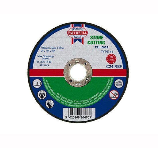 Faithfull Cut Off Disc for Stone 100 x 3.2 x 16mm - Disc Flatcut - FAI1003S - Faithfull - Trade Counter Direct