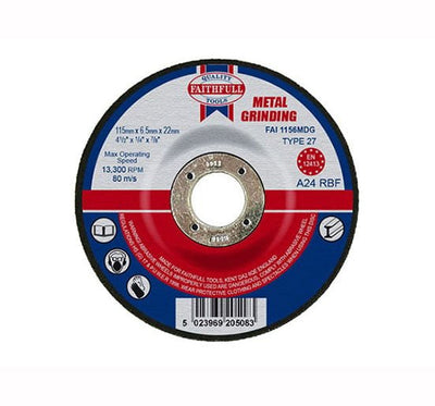 Faithfull Grinding Disc for Metal Depressed Centre 115 x 6.5mm x - FAI1156MDG - Faithfull - Trade Counter Direct