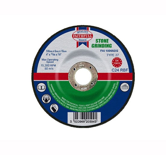 Faithfull Grinding Disc for Stone Depressed Centre 100 x 6 x 16mm - Disc Depgrind - FAI1006SDG - Faithfull - Trade Counter Direct