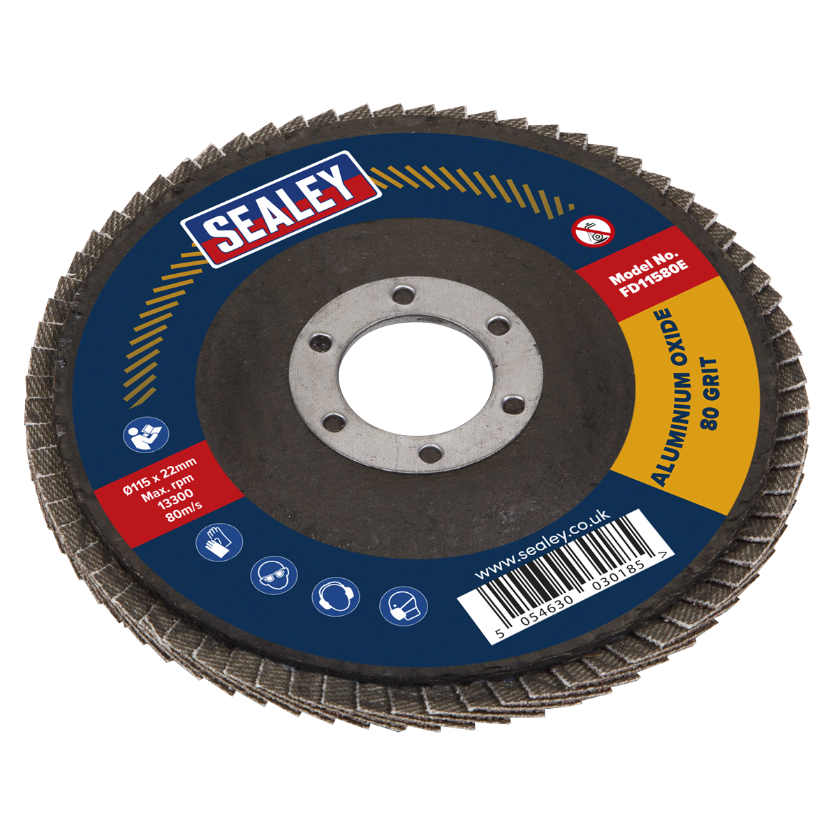Sealey FD11580E Flap Disc Aluminium Oxide Ø115mm Ø22mm Bore 80Grit