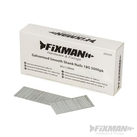 Fixman Galvanised Smooth Shank Nails 18G 5000pk 25 x 1.25mm - 585359 - 585359 - Fixman - Trade Counter Direct