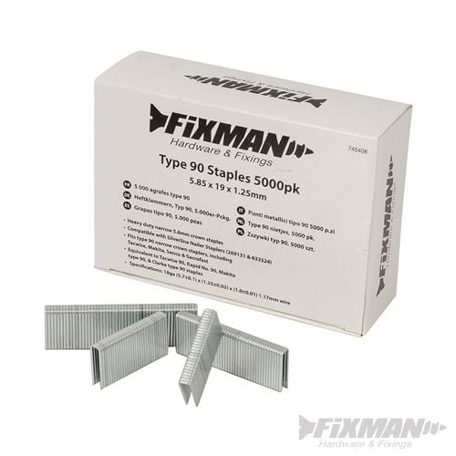 Fixman Type 90 Staples 5000pk 5.80 x 19 x 1.25mm - 745408 - 745408 - Fixman - Trade Counter Direct