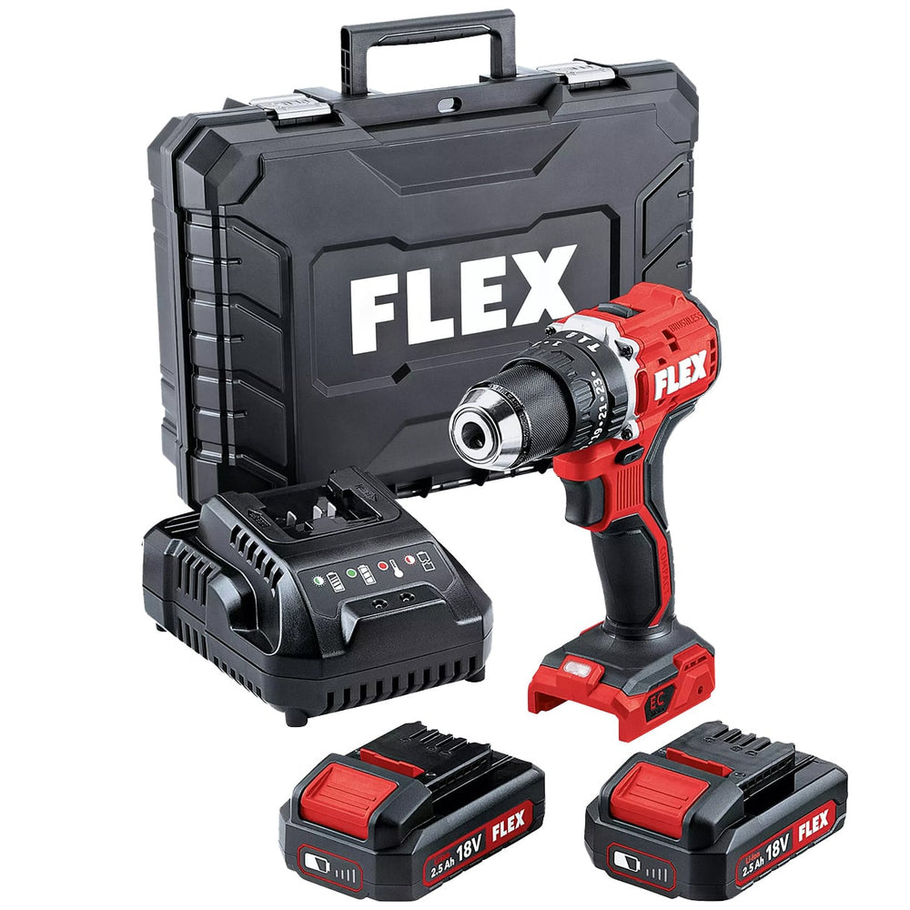 Flex Compact 2 - speed Cordless Percussion Drill PD 2G 18.0 EC LD - 2 x 2.5Ah Batteries & Charger Kit - FLEX519065 - Flex Power Tools - Trade Counter Direct