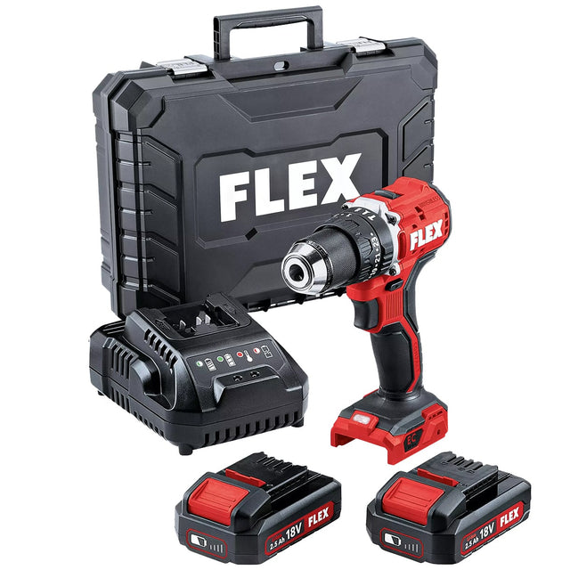 Flex Compact 2 - speed Cordless Percussion Drill PD 2G 18.0 EC LD - 2 x 2.5Ah Batteries & Charger Kit - FLEX519065 - Flex Power Tools - Trade Counter Direct