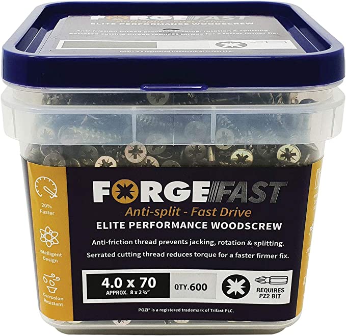 ForgeFast Pozi Compatible Elite Performance Wood Screw ZY - Tub Qtys - FFP430YT - ForgeFix - Trade Counter Direct
