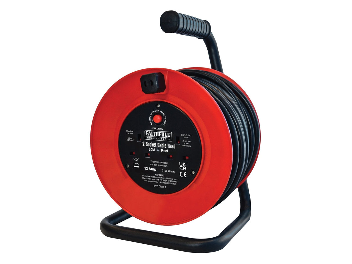 Fpp 20m Cable Reel - 13A, 2 Sockets - XMS2220CABLE - XMS2220CABLE - Faithfull - Trade Counter Direct