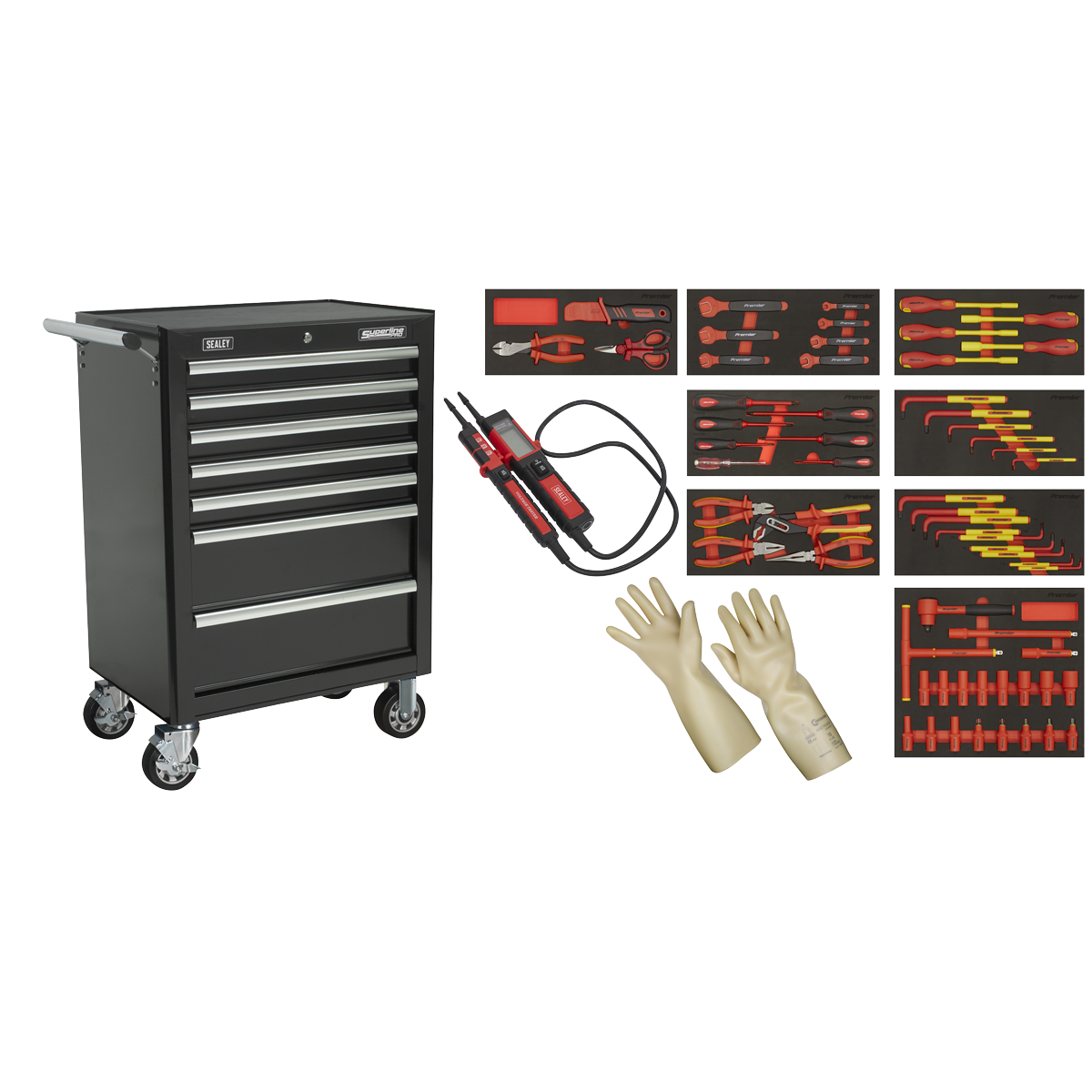 Sealey TBTECOMBO2 63pc Insulated Tool Kit with 7 Drawer Rollcab
