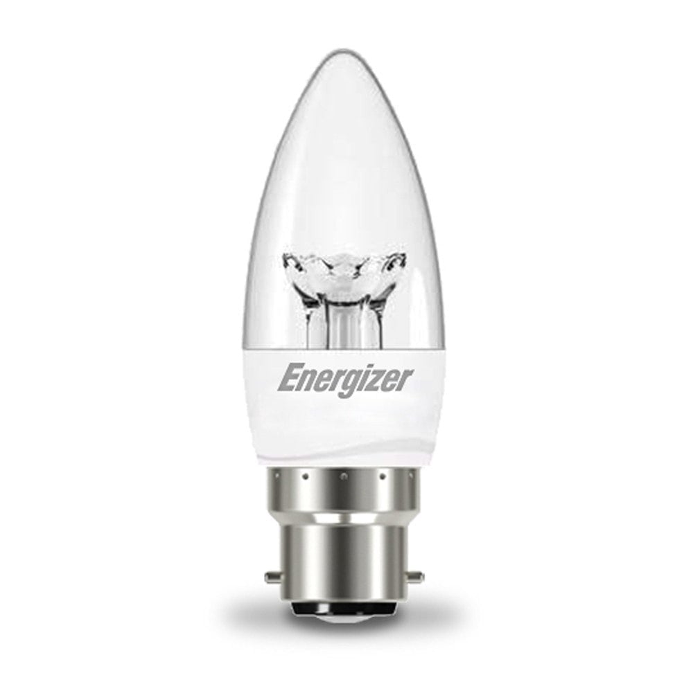 Energizer 6W-40W Dimmable LED Clear Candle BC/B22d Light Bulb