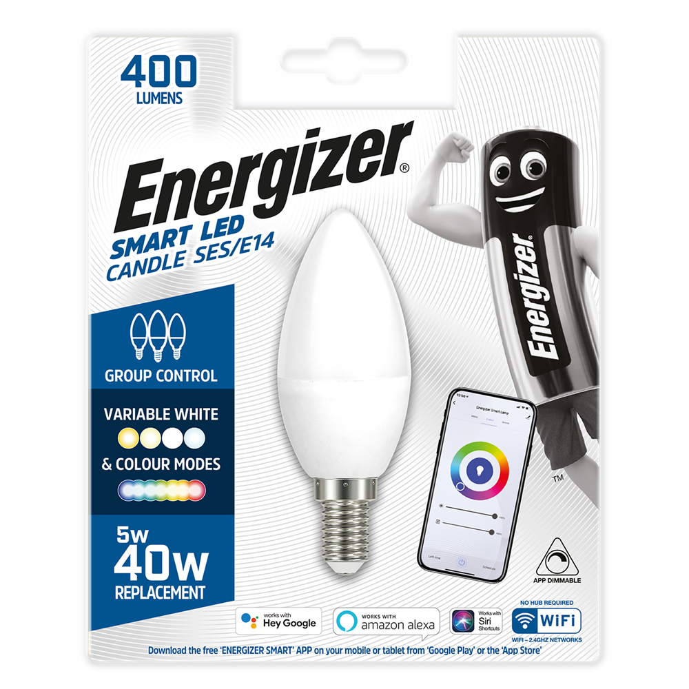 Energizer 5W-40W SMART LED Candle SES/E14 Bulb (Alexa/Hey Google/Siri Compatible)