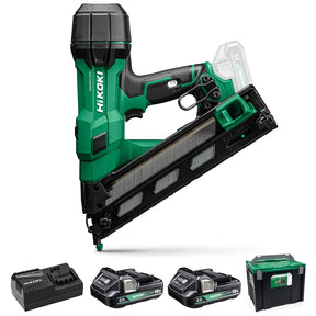 Hikoki 18V 15GA Brushless Angled Finish Nailer 2 x 2.0Ah batteries, charger and Case - NT1865DAAJXZ - NT1865DAAJXZ - HiKOKI / Hitachi Power Tools UK - Trade Counter Direct