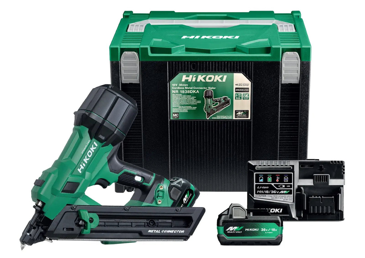 HiKOKI NR1838DKAJXZ 18V Brushless Metal Connector Nailer Kit – 2 x 5.0Ah Multi Volt Batteries - NR1838DKAJXZ - HiKOKI / Hitachi Power Tools UK - Trade Counter Direct