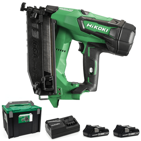 HiKOKI NT1865DMB/JXZ 18v Brushless 16Ga Angled Second Fix Nail Gun - 3Ah kit - NT1865DMB/JXZ - HiKOKI / Hitachi Power Tools UK - Trade Counter Direct