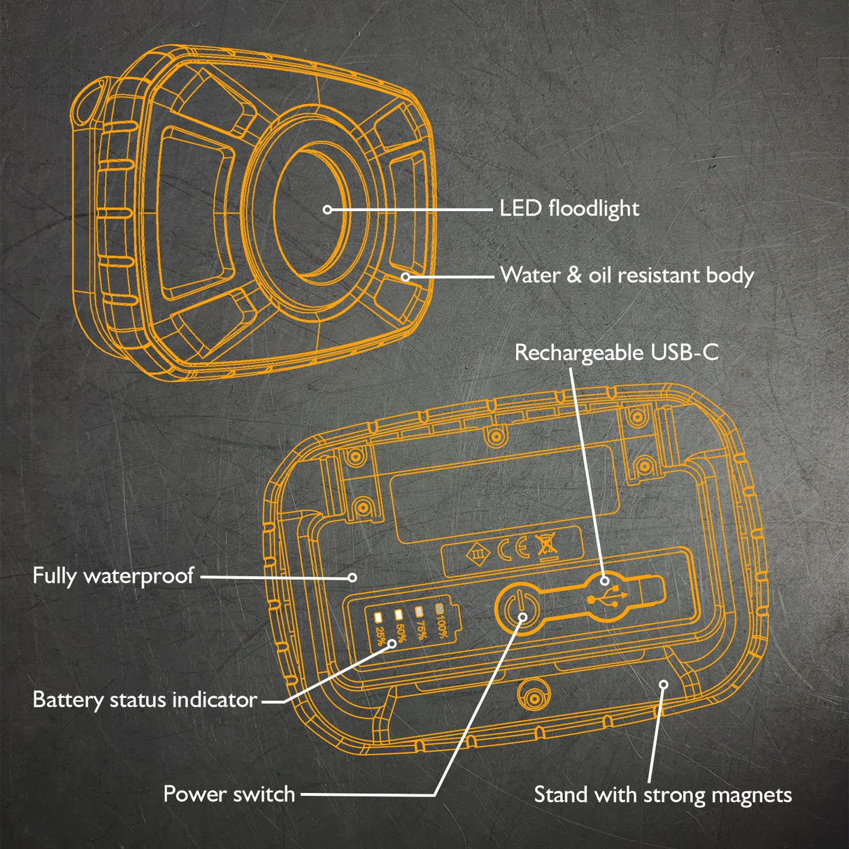JCB 1500 LM Fully Waterproof Work Light - JCB-WL-TUFFXONE - JCB Work Lights - Trade Counter Direct