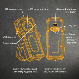 JCB 800 LM Work Light With Torch - JCB-WL-POCKET II - JCB Work Lights - Trade Counter Direct