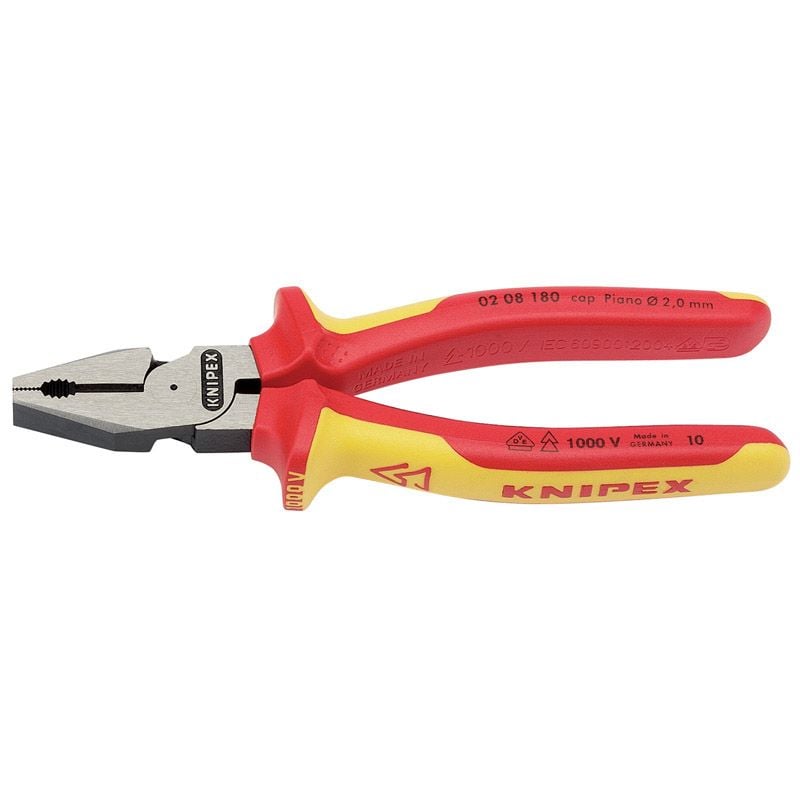 Knipex 02 08 180 UKSBE 02 08 180UKSBE VDE Fully Insulated High Leverage Combination Pliers, 180mm - (32015) - DR-32015 - Draper - Trade Counter Direct