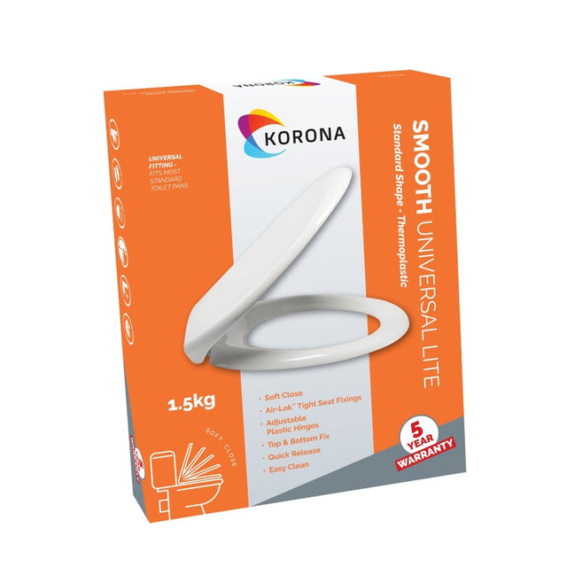 Korona Soft Close Top Fix Toilet Seat 1.5Kg Pp. Stainless Steel Hinge With Plastic Cover - MV060L - MV-MV060L - Mark Vitow - Trade Counter Direct