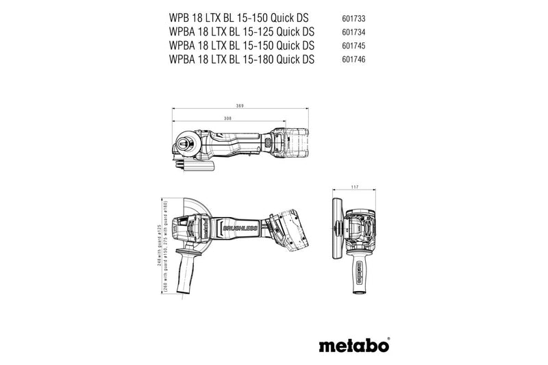 Metabo WPBA 18 LTX BL 15-180 Quick DS (601746840) 18V Brushless Cordless Angle Grinder - Body Only product image 2