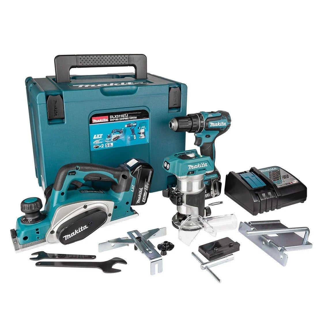 Makita DLX3116TJ 18V LXT Cordless Triple Kit – DHP485, DRT50 & DKP180 (2x 5.0Ah Batteries)
