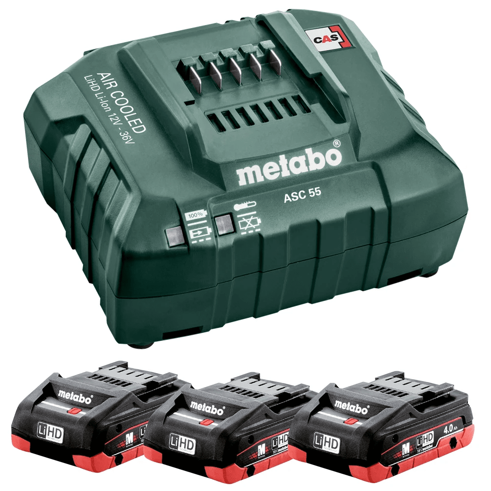 Metabo 685132380 18V Basic Set Inc 3 X 4.0Ah LiHD Batteries & ASC 55 Charger - 685132380 - Metabo Power Tools UK - Trade Counter Direct