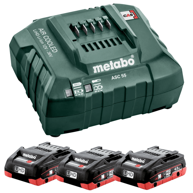 Metabo 685132380 18V Basic Set Inc 3 X 4.0Ah LiHD Batteries & ASC 55 Charger - 685132380 - Metabo Power Tools UK - Trade Counter Direct