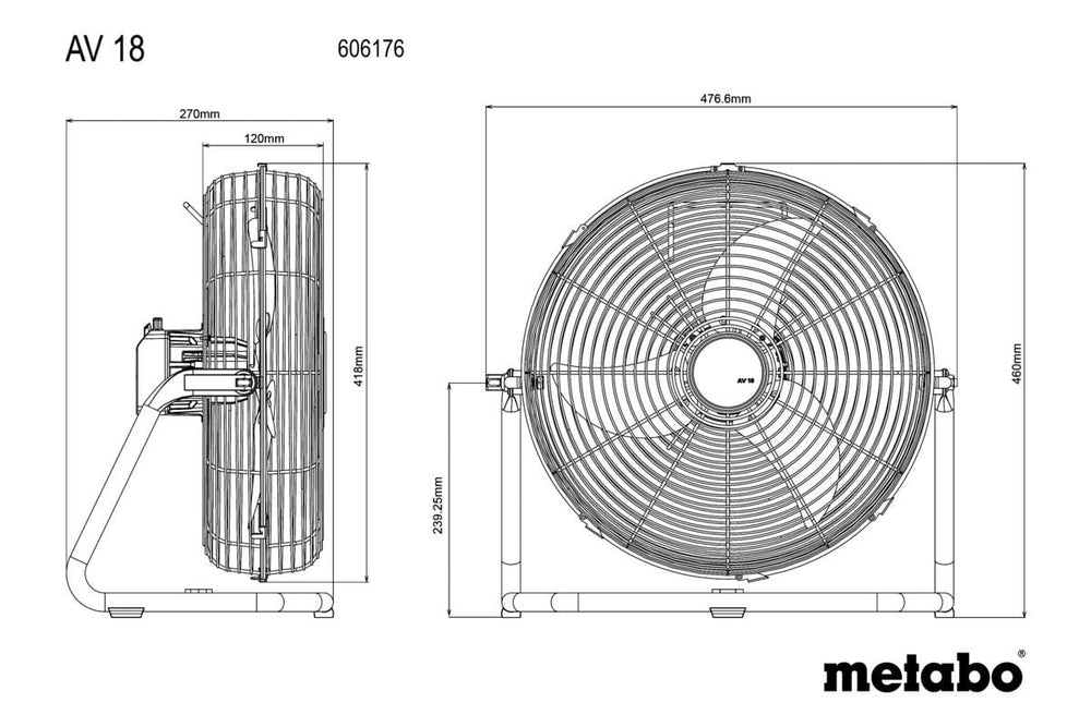 Metabo AV18 18v 355mm 3 mode Cordless Fan Bare Unit - AV18 - Metabo Power Tools UK - Trade Counter Direct