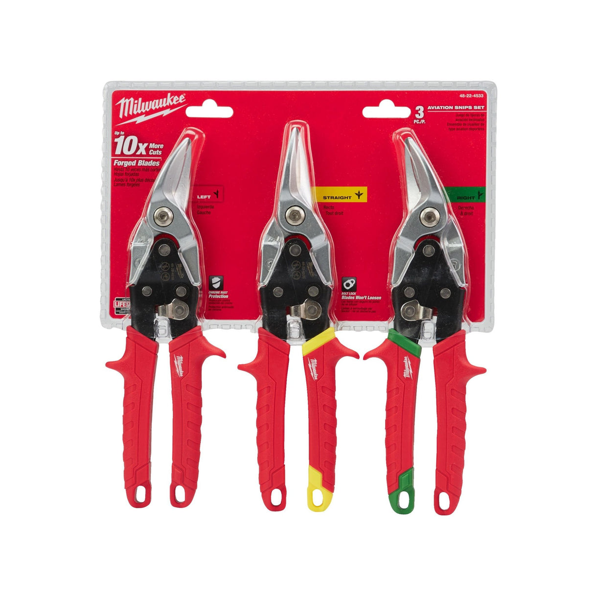Milwaukee 48224533 Metal Snips Set Metal Snips Set - 3 pcs - 48224533 - Milwaukee Tools UK - Trade Counter Direct