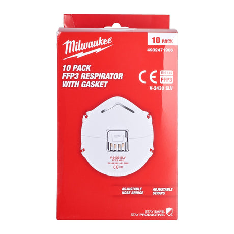Milwaukee 4932471906 FFP3 Respirator with Valve FFP3 Respirator with Valve - 10pc - 4932471906 - Milwaukee Tools UK - Trade Counter Direct