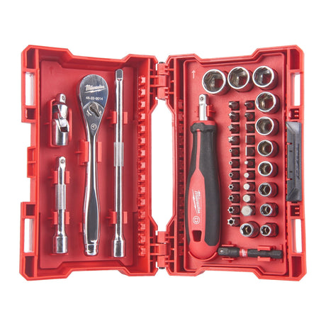 Milwaukee 4932479096 1/4In Ratchet Driver + Socket Set 38Pc - 4932479096 - Milwaukee Tools UK - Trade Counter Direct
