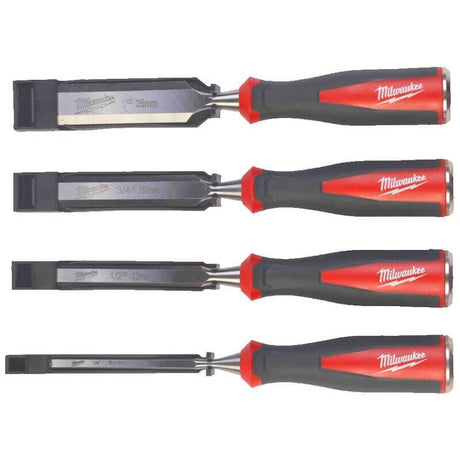 Milwaukee 4932479897 4 Piece Beveled Edge Chisel Set - 4932479897 - Milwaukee Tools UK - Trade Counter Direct