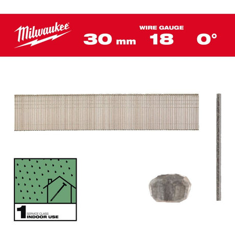 Milwaukee 4932492552 18G 30mm Brad Nails, Thin Finish Head - Box of 5000 - 4932492552 - Milwaukee Tools UK - Trade Counter Direct