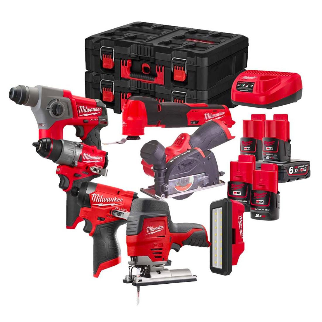 Milwaukee M12 FUEL FPP7A2 - 624P 12V 7 Piece Powerpack Kit - 2x 6.0Ah + 2x 2.0Ah Batteries - M12FPP7A2-624P - Milwaukee Tools UK - Trade Counter Direct