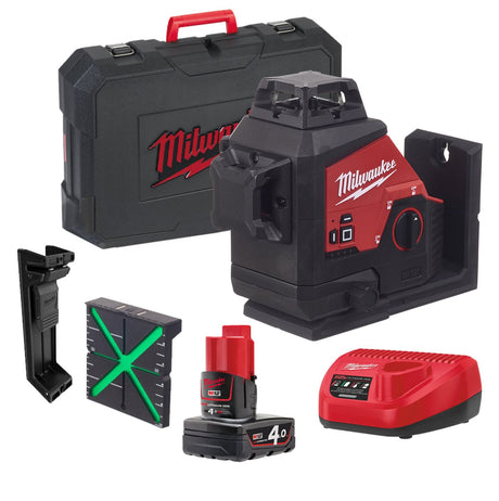 Milwaukee M123PL - 401C Green 360° 3 - Plane Laser - Kit - M123PL-401C - Milwaukee Tools UK - Trade Counter Direct