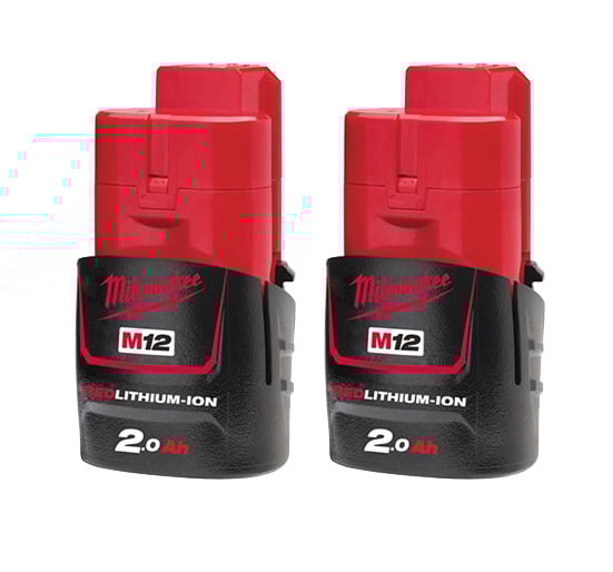 Milwaukee M12B2 12v 2 x 2.0Ah Red Lithium-Ion Battery - M12B5X2