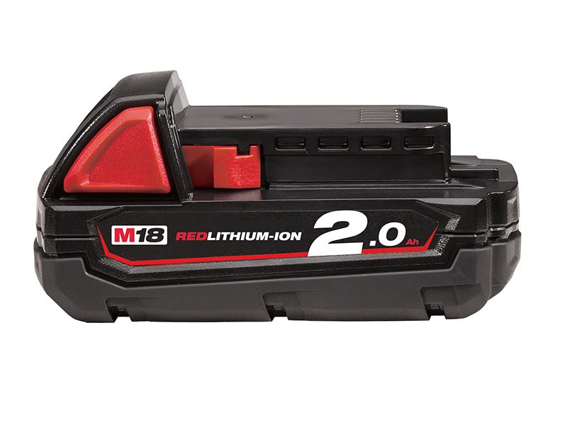 Milwaukee M18 M18B2 Red Lithium - Ion Battery 18 Volt 2.0Ah - MILM18B2 - M18B2 - Milwaukee Tools UK - Trade Counter Direct