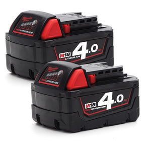 Milwaukee M18 M18B4 Red Lithium - Ion Battery 18 Volt 2 x 4.0Ah - M18B4X2 - M18B4X2 - Milwaukee Tools UK - Trade Counter Direct