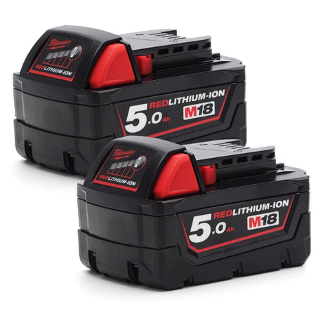 Milwaukee M18 M18B5 Red Lithium - Ion Battery 2 x 5.0Ah set - 2 - M18B5 - M18B5X2 - Milwaukee Tools UK - Trade Counter Direct