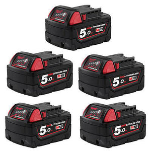 Milwaukee M18B5 x 5 4932430483 M18 18v Red Lithium-Ion Battery 5ah