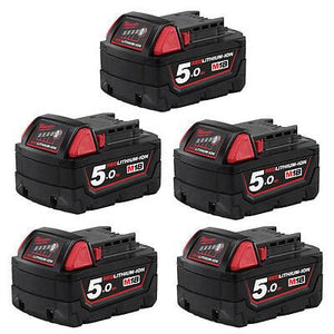 Milwaukee M18B5 x 5 4932430483 M18 18v Red Lithium - Ion Battery 5ah - M18B5X5 - Milwaukee Tools UK - Trade Counter Direct