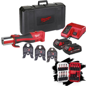 Milwaukee M18BLHPT - 202C FORCE LOGIC Brushless Press Tool Kit with V - Profile Jaws, Charger & 2x 2.0AH Battery - M18BLHPT-202C-VSET - Milwaukee Tools UK - Trade Counter Direct