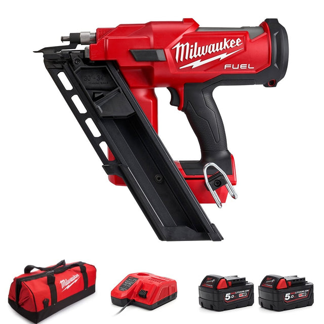 Milwaukee M18FFN - 502C 18v Fuel Framing Nailer With 2 x 5.0Ah Batteries and Charger - M18FFN-502C - Milwaukee Tools UK - Trade Counter Direct