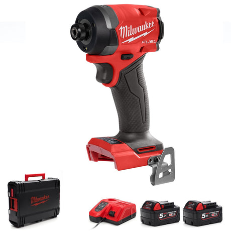 Milwaukee M18FID3 - 502X Fuel 1/4" Impact Driver - 2 x 5Ah Battery Charge and Case Kit - M18FID3-502X - Milwaukee Tools UK - Trade Counter Direct
